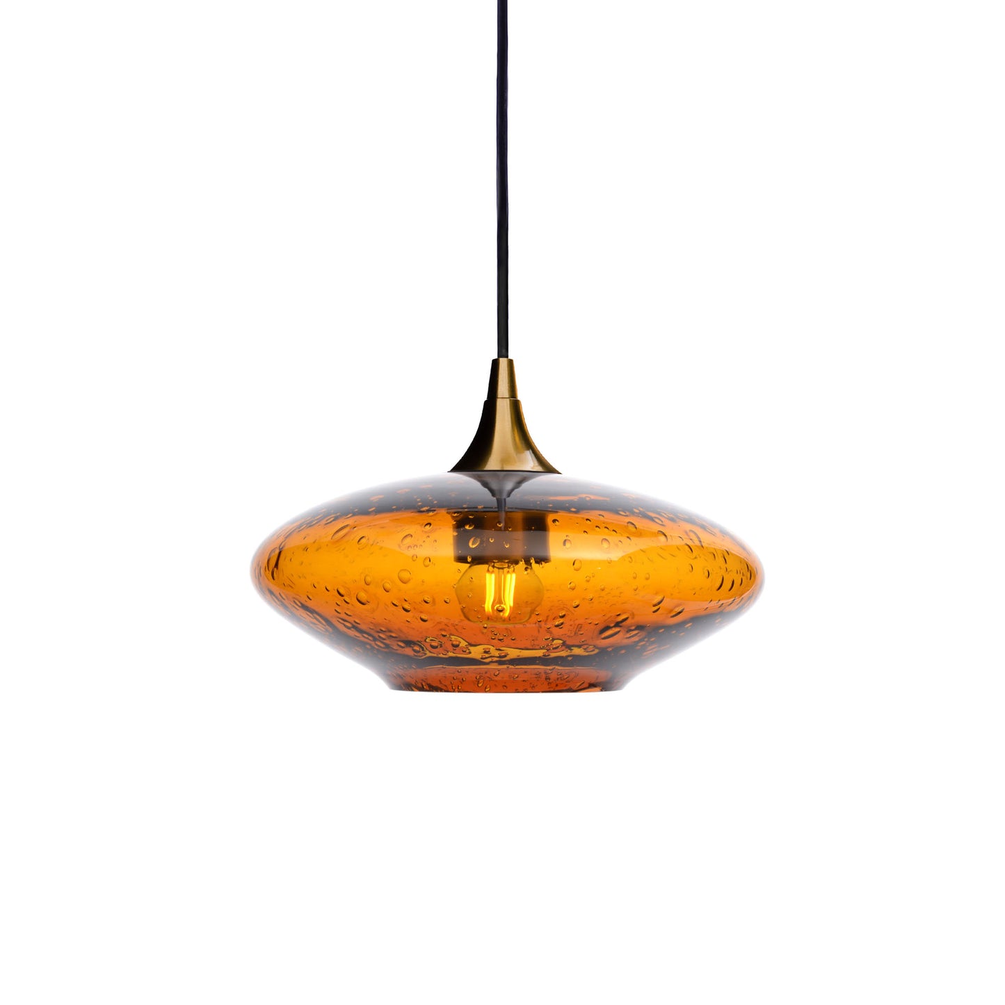 951 Single Pendant Light-Bicycle Glass Co-Polished Brass - 4ft Cord-Lunar-Golden Amber-Bicycle Glass Co