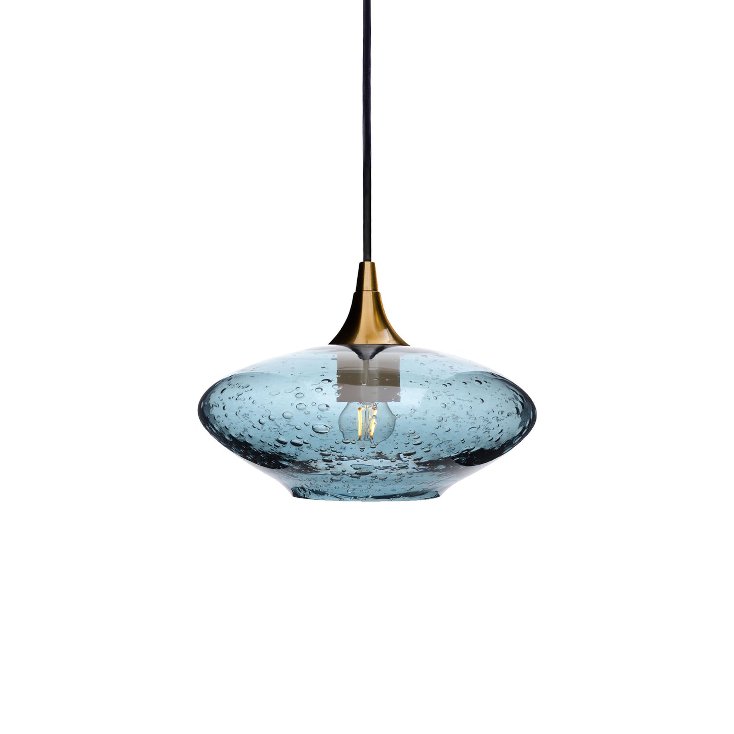 951 Single Pendant Light-Bicycle Glass Co-Polished Brass - 4ft Cord-Lunar-Slate Gray-Bicycle Glass Co