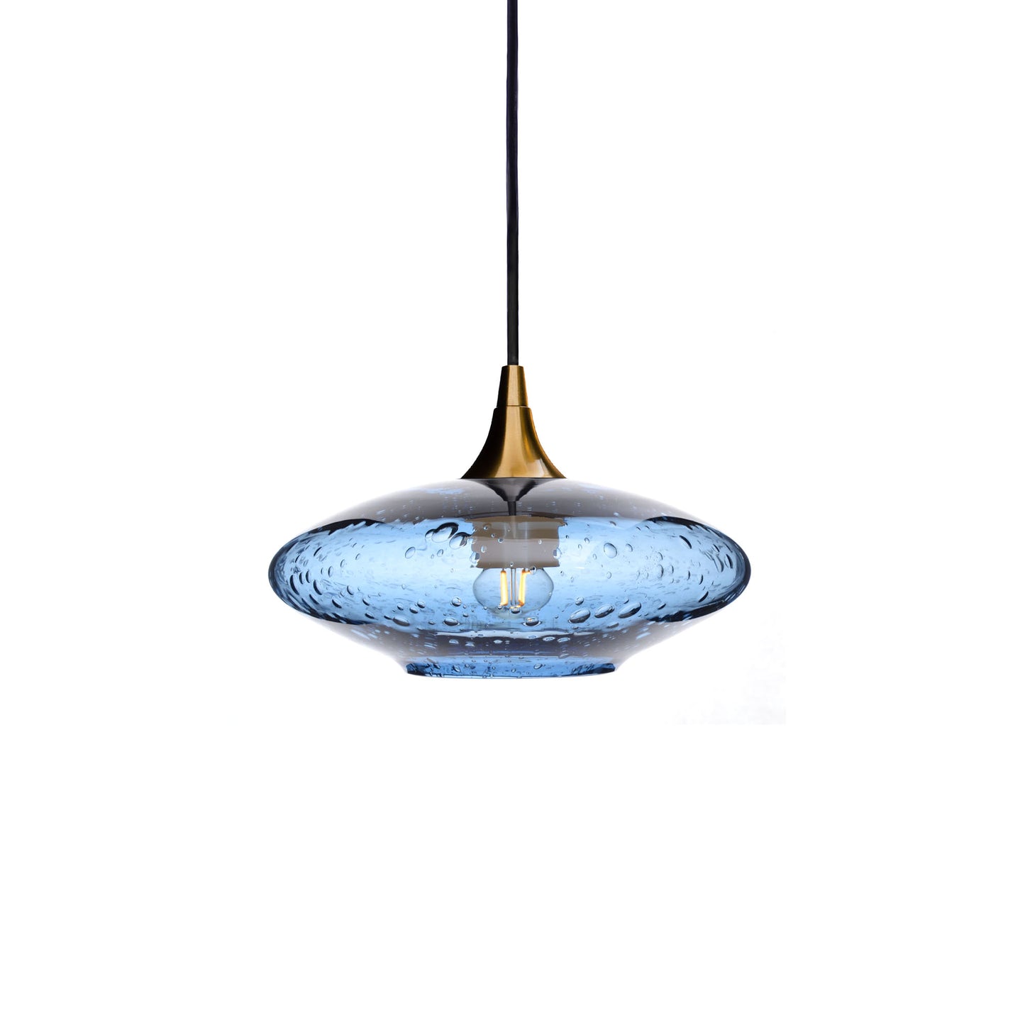 951 Single Pendant Light-Bicycle Glass Co-Polished Brass - 4ft Cord-Lunar-Steel Blue-Bicycle Glass Co