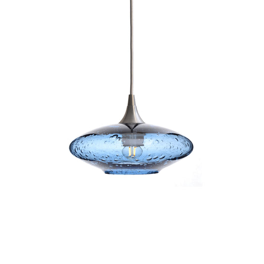 951 Single Pendant Light-Bicycle Glass Co-Brushed Nickel 15ft Cord + Track Mount-Lunar-Steel Blue-Bicycle Glass Co