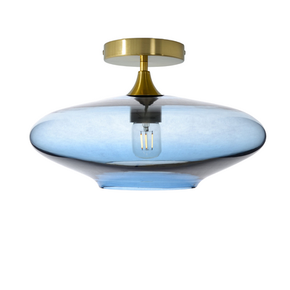 952 Lucent: Semi Flush Light-Glass-Bicycle Glass Co - Hotshop-Steel Blue-Polished Brass-Bicycle Glass Co