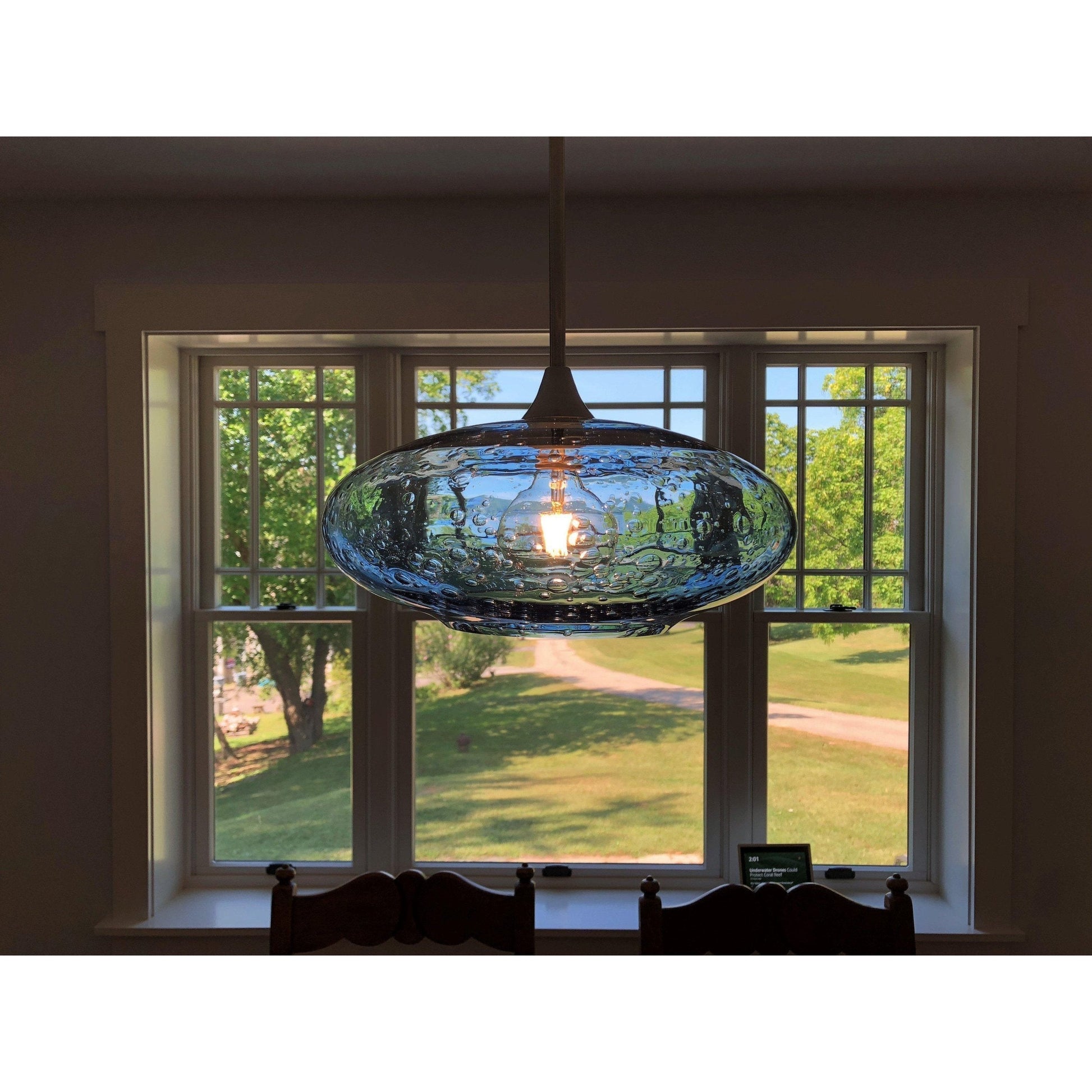 1-952-LUN-STB-STD-1SGL-BLK-Lunar Single Pendant - Form No. 952-Pendant Lights-Bicycle Glass Co-Steel Blue-Black-Bicycle Glass Co