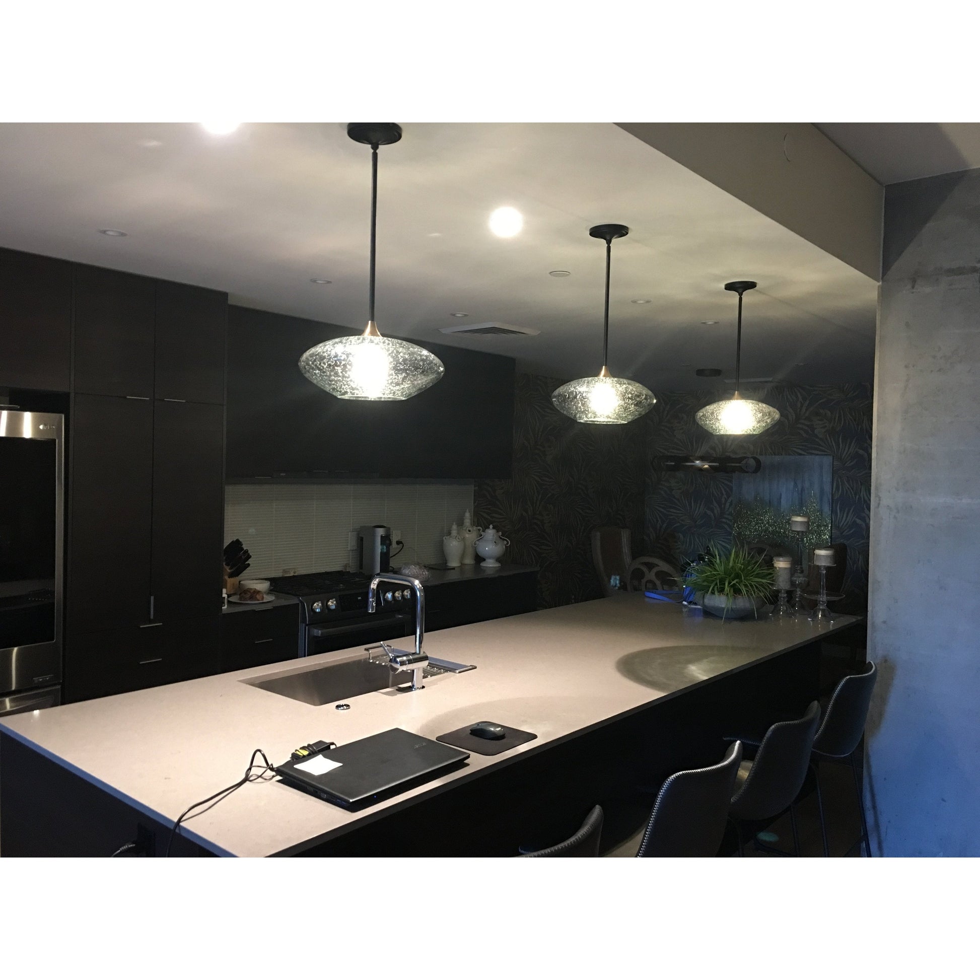 Lunar Single Pendant: Form No. 952-Pendant Lights-Bicycle Glass Co-Steel Blue-Bicycle Glass Co
