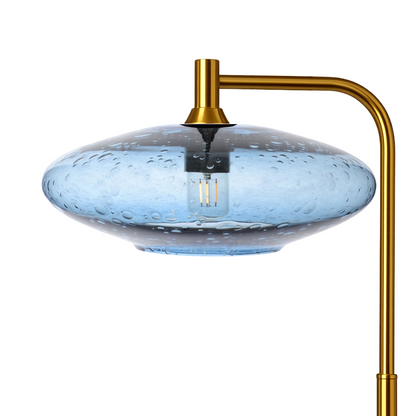 952 Lunar: Floor Lamp-Glass-Bicycle Glass Co - Hotshop-Steel Blue-Polished Brass-Bicycle Glass Co
