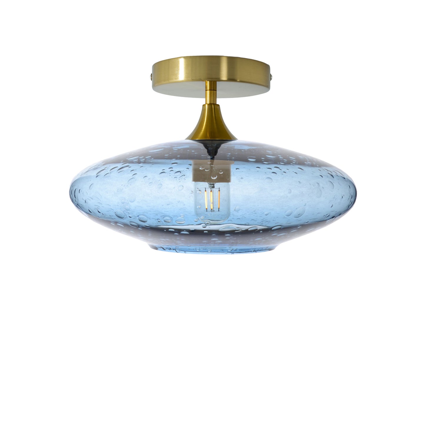 952 Lunar: Semi Flush Light-Glass-Bicycle Glass Co - Hotshop-Steel Blue-Polished Brass-Bicycle Glass Co