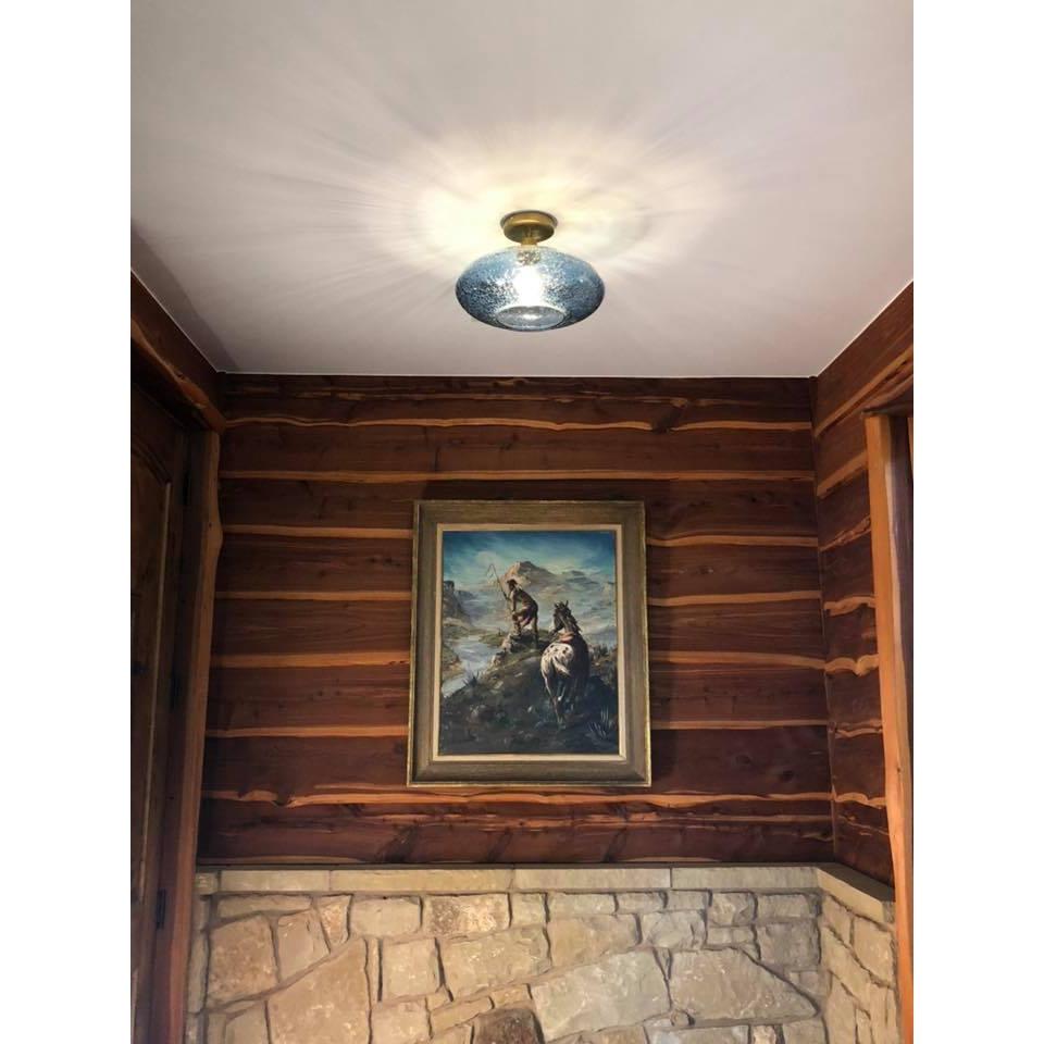 952 Lunar: Semi-Flush Light-Glass-Bicycle Glass Co-Steel Blue-Bicycle Glass Co