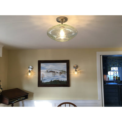 Bicycle Glass Co's 952 Lunar: Semi-Flush Light, Large Size, Eco Clear shade with brushed nickel semi-flush hardware, featured in a living room