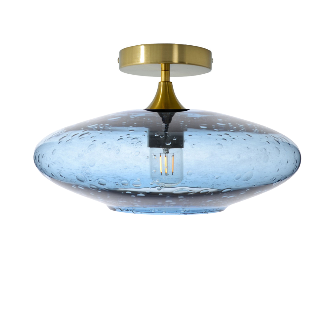 952 Semi-Flush-Bicycle Glass Co - Hotshop-Lunar-Steel Blue-Polished Brass-Bicycle Glass Co