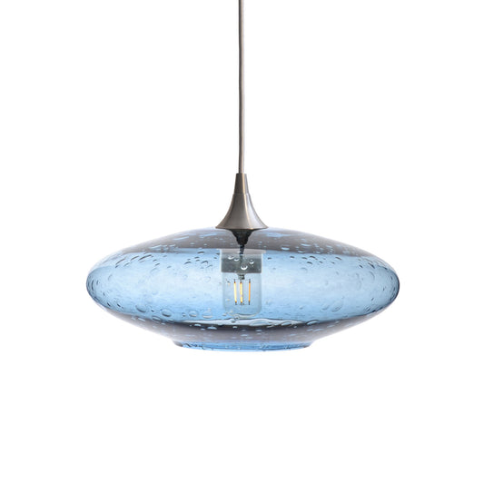 952 Single Pendant Light-Bicycle Glass Co-Brushed Nickel 15ft Cord + Track Mount-Lunar-Steel Blue-Bicycle Glass Co
