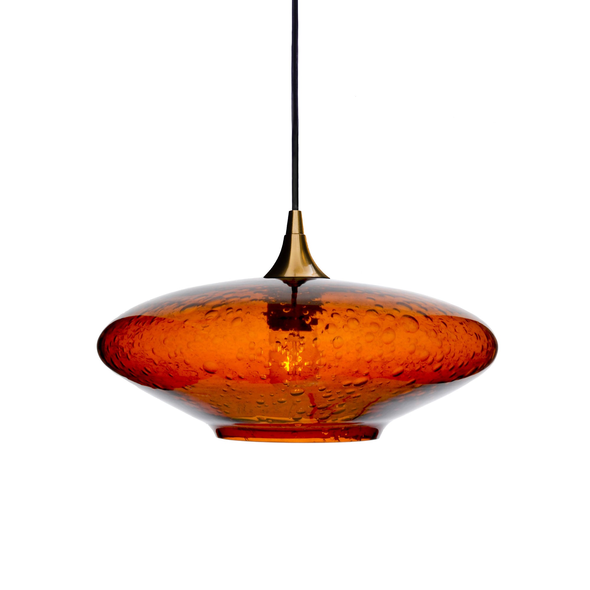 952 Single Pendant Light-Bicycle Glass Co-Polished Brass 15ft Cord + Track Mount-Lunar-Golden Amber-Bicycle Glass Co