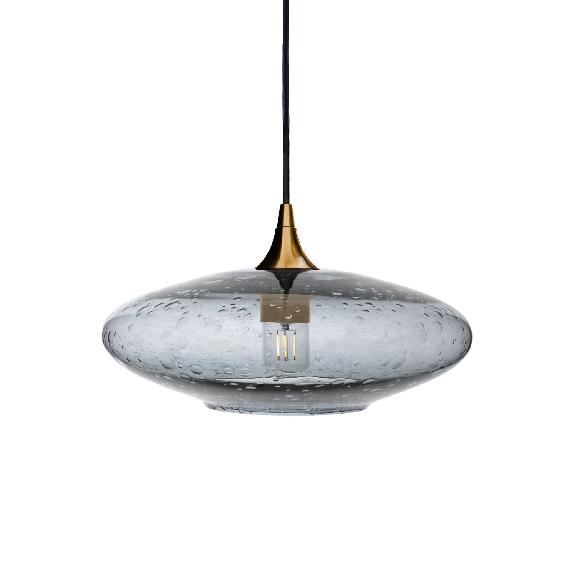 952 Single Pendant Light-Bicycle Glass Co-Polished Brass 15ft Cord + Track Mount-Lunar-Slate Gray-Bicycle Glass Co