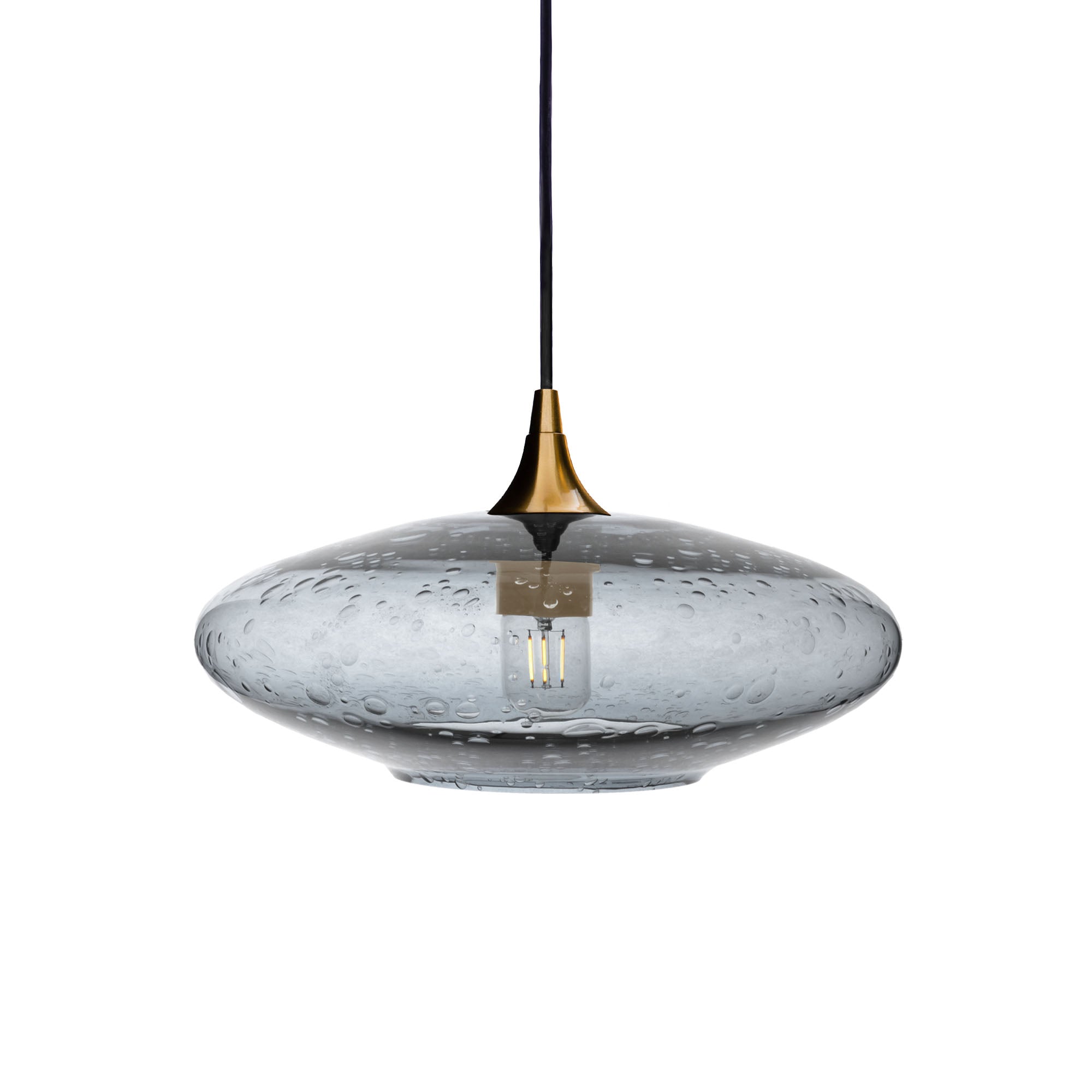 952 Single Pendant Light-Bicycle Glass Co-Polished Brass 15ft Cord + Track Mount-Lunar-Slate Gray-Bicycle Glass Co