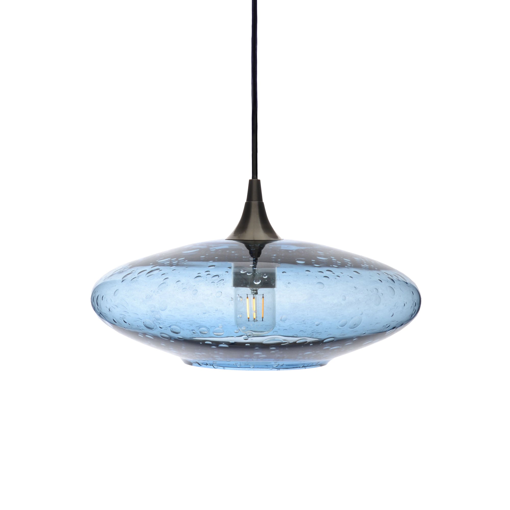 952 Single Pendant Light-Bicycle Glass Co-Antique Bronze 15ft Cord + Track Mount-Lunar-Steel Blue-Bicycle Glass Co