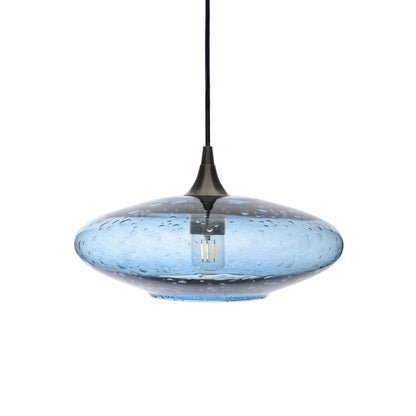 952 Single Pendant Light-Bicycle Glass Co-Antique Bronze 15ft Cord + Track Mount-Lunar-Steel Blue-Bicycle Glass Co