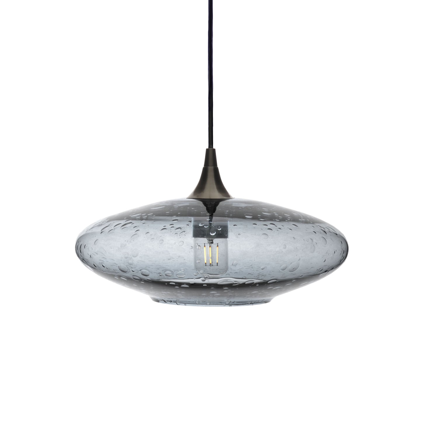 952 Single Pendant Light-Bicycle Glass Co-Antique Bronze 15ft Cord + Track Mount-Lunar-Slate Gray-Bicycle Glass Co