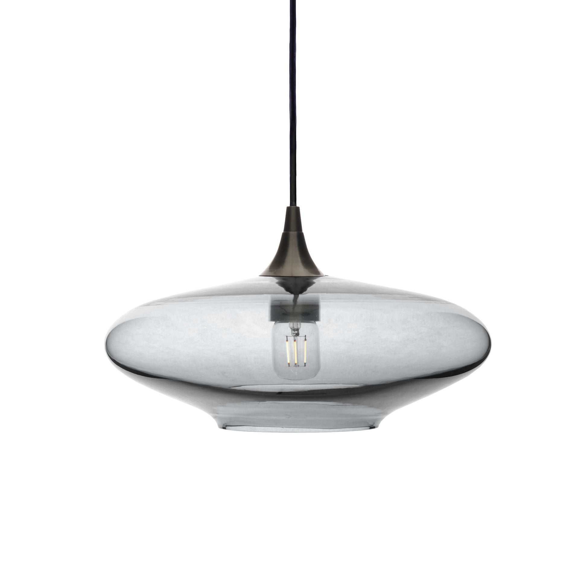 952 Single Pendant Light-Bicycle Glass Co-Antique Bronze 15ft Cord + Track Mount-Lucent-Slate Gray-Bicycle Glass Co