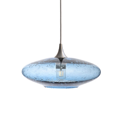 952 Single Pendant Light-Bicycle Glass Co-Brushed Nickel 15ft Cord + Track Mount-Lunar-Steel Blue-Bicycle Glass Co