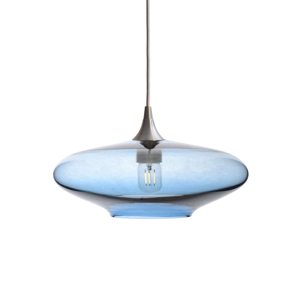 952 Single Pendant Light-Bicycle Glass Co-Brushed Nickel 15ft Cord + Track Mount-Lucent-Steel Blue-Bicycle Glass Co