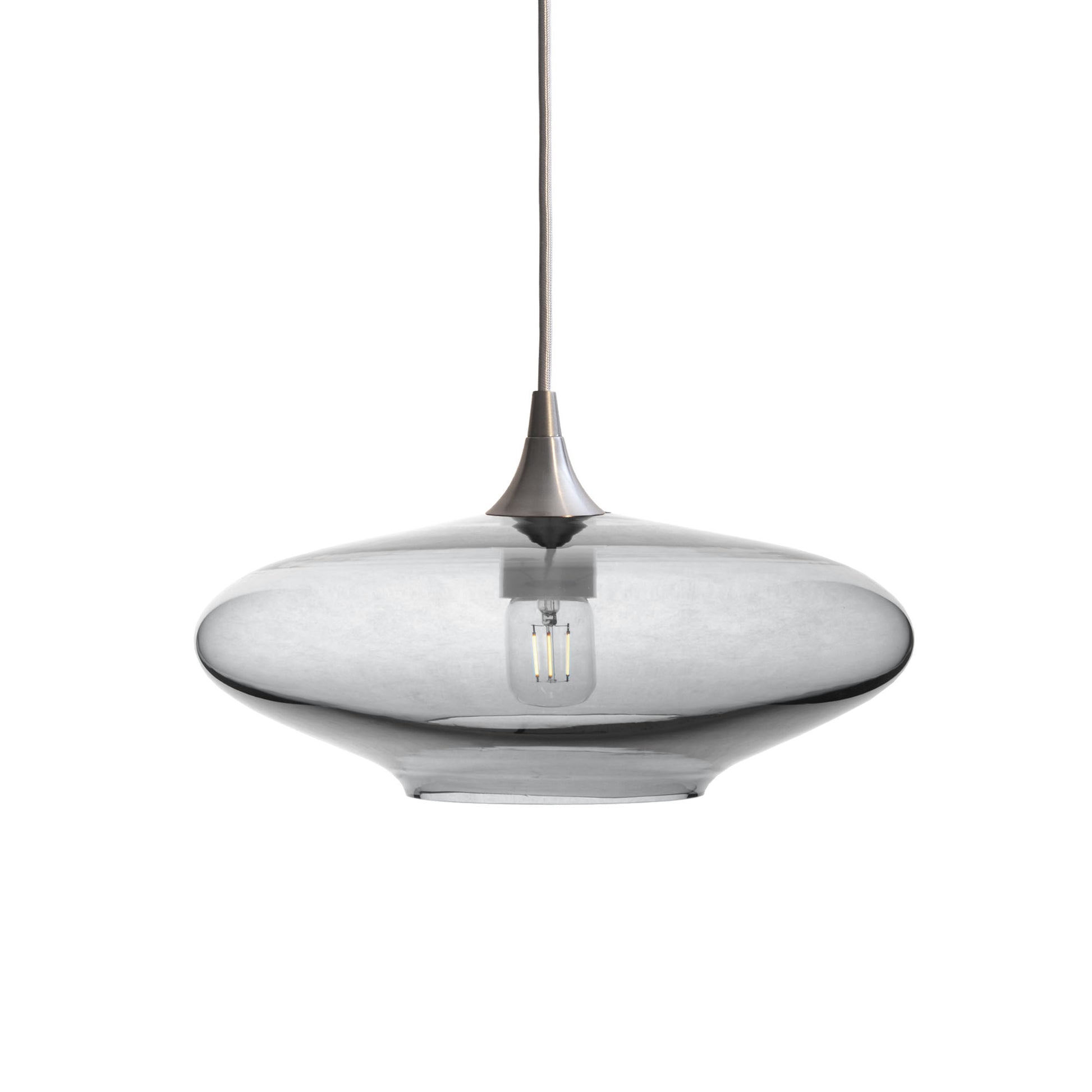 952 Single Pendant Light-Bicycle Glass Co-Brushed Nickel 15ft Cord + Track Mount-Lucent-Slate Gray-Bicycle Glass Co