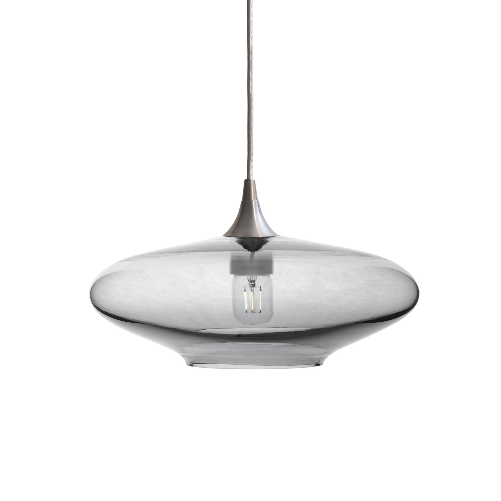 952 Single Pendant Light-Bicycle Glass Co-Brushed Nickel 15ft Cord + Track Mount-Lucent-Slate Gray-Bicycle Glass Co