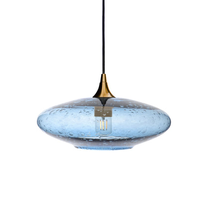 952 Single Pendant Light-Bicycle Glass Co-Polished Brass 15ft Cord + Track Mount-Lunar-Steel Blue-Bicycle Glass Co