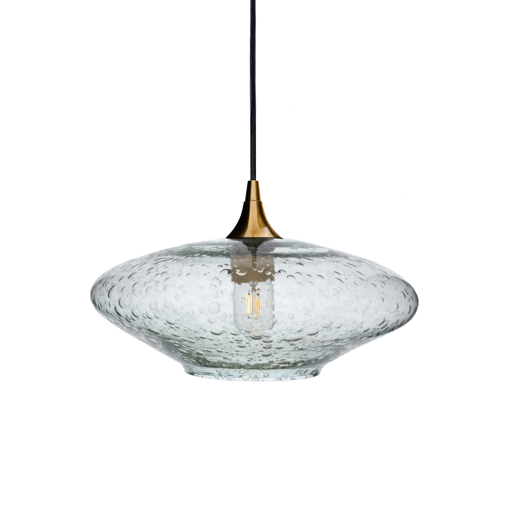 952 Single Pendant Light-Bicycle Glass Co-Polished Brass 15ft Cord + Track Mount-Lunar-Eco Clear-Bicycle Glass Co