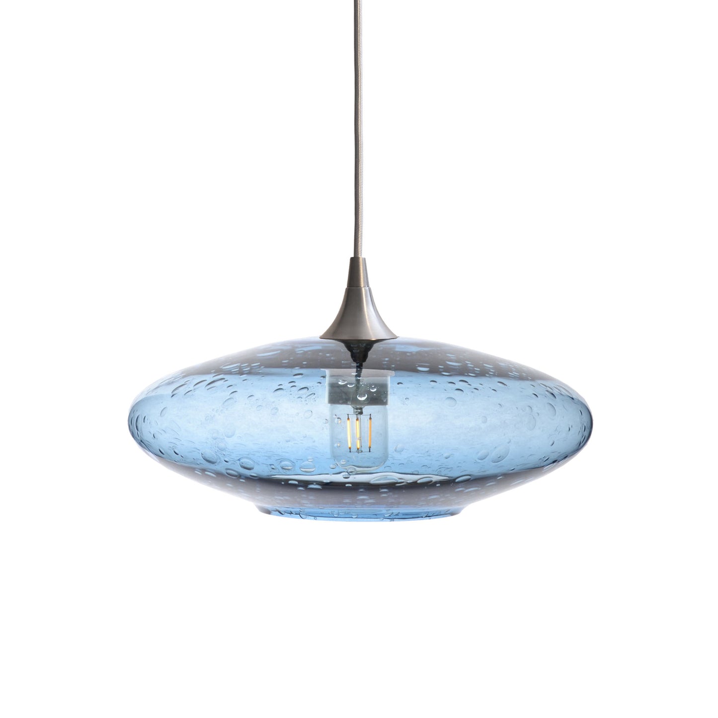 952 Single Pendant Light-Bicycle Glass Co-Brushed Nickel - 4ft Cord-Lunar-Steel Blue-Bicycle Glass Co