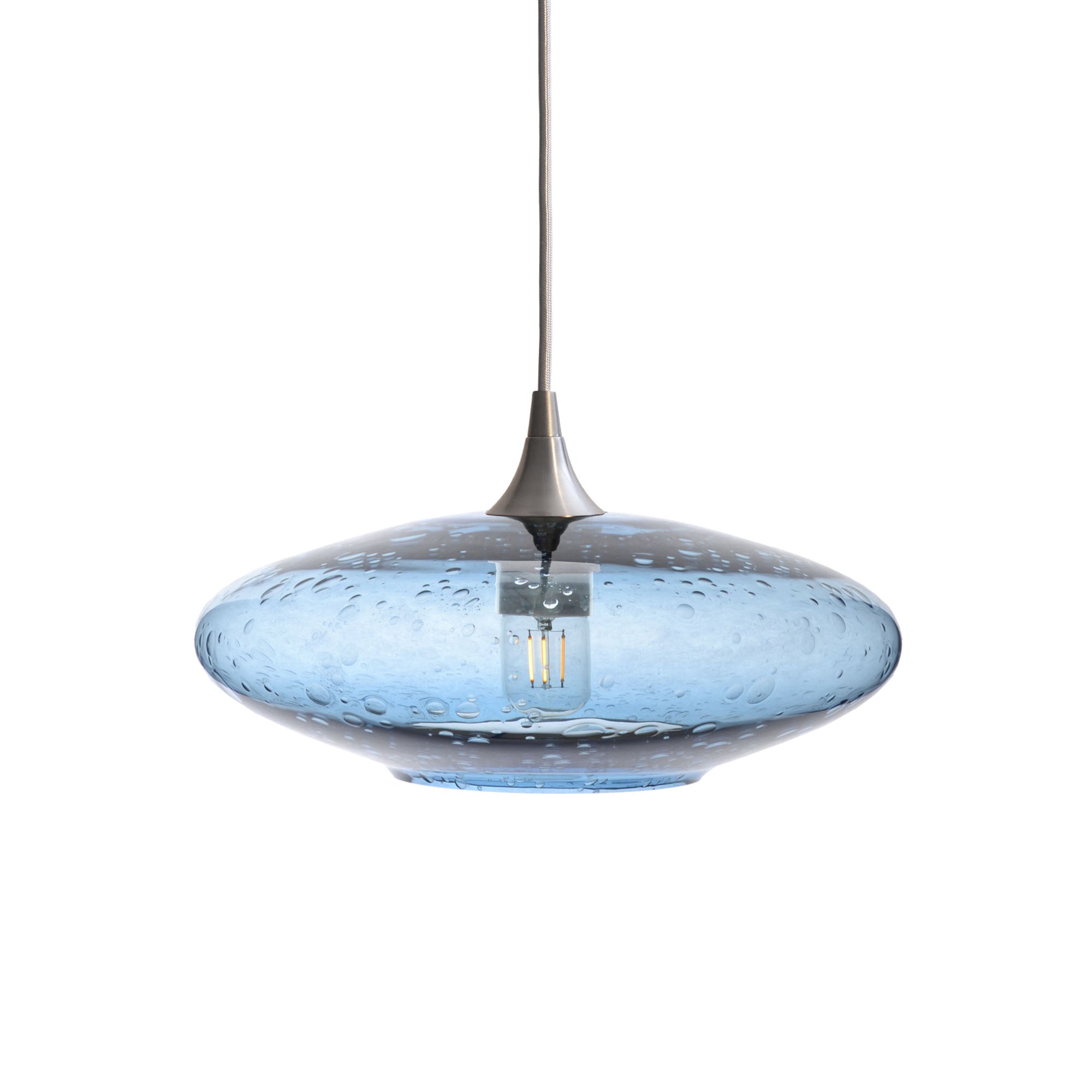 952 Single Pendant Light-Bicycle Glass Co-Brushed Nickel - 4ft Cord-Lunar-Steel Blue-Bicycle Glass Co