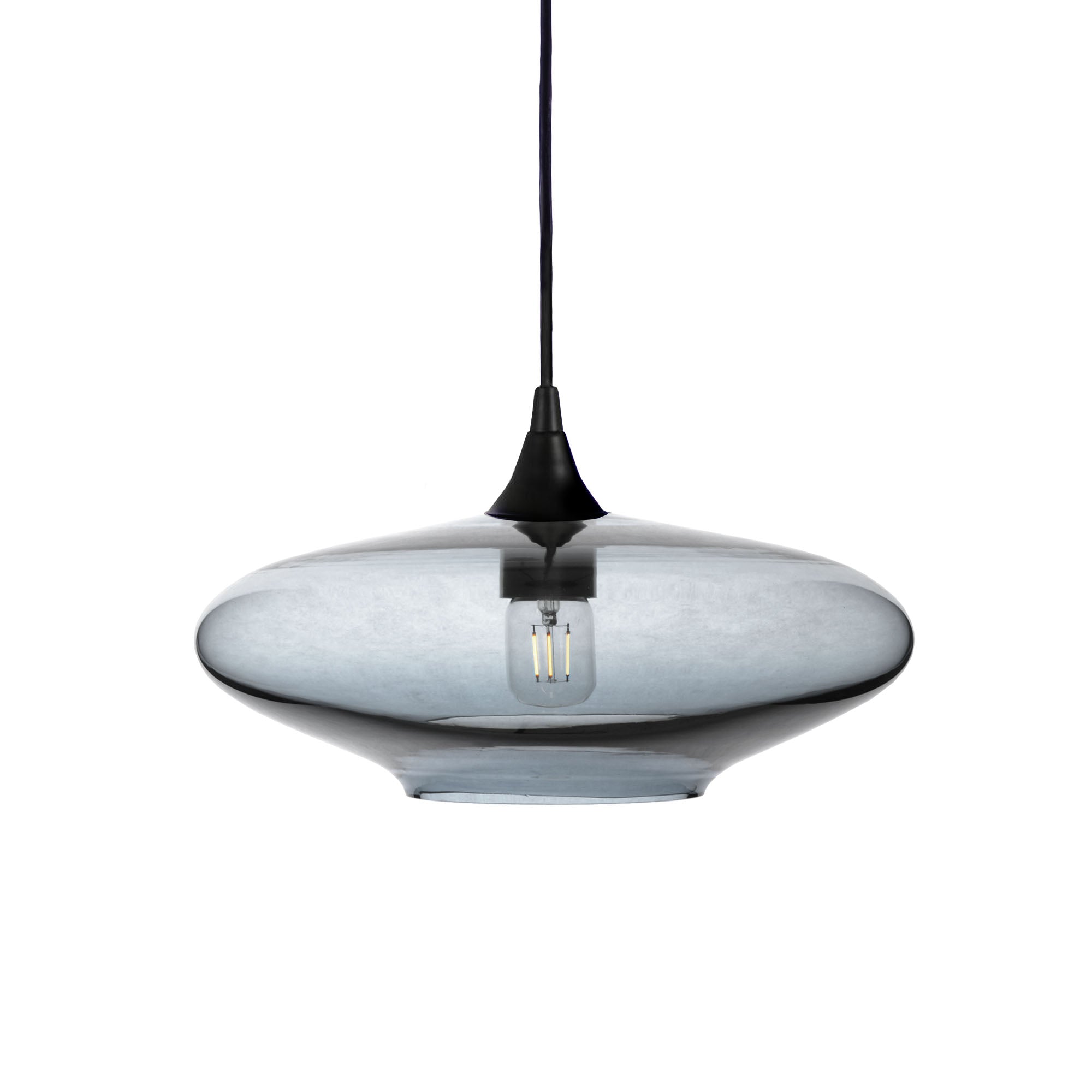 952 Single Pendant Light-Bicycle Glass Co-Matte Black 15ft Cord + Track Mount-Lucent-Slate Gray-Bicycle Glass Co