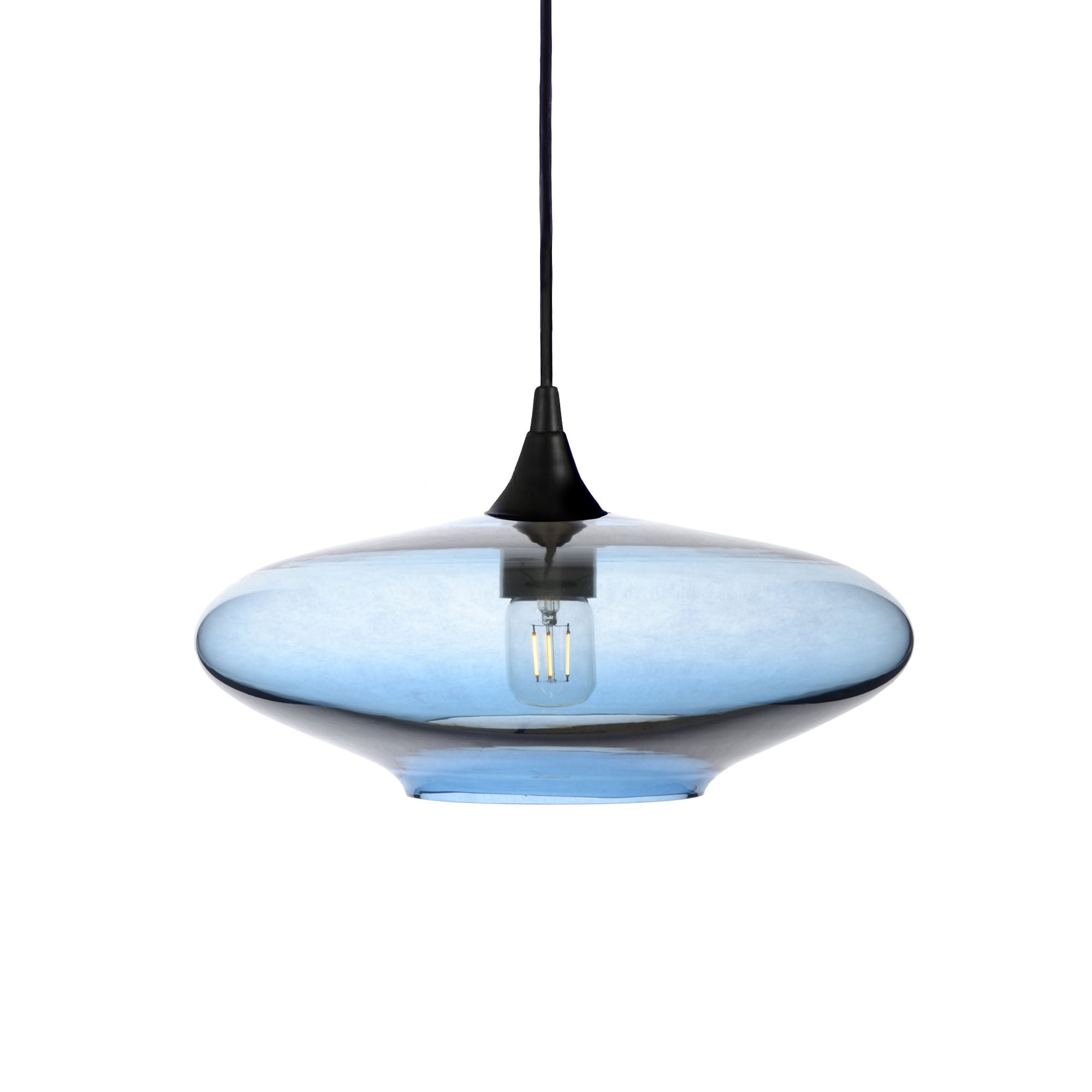 952 Single Pendant Light-Bicycle Glass Co-Matte Black 15ft Cord + Track Mount-Lucent-Steel Blue-Bicycle Glass Co