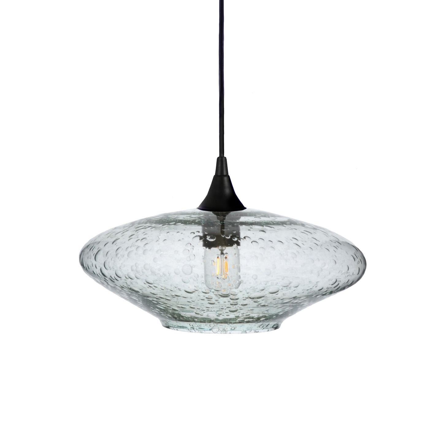 952 Single Pendant Light-Bicycle Glass Co-Matte Black 15ft Cord + Track Mount-Lunar-Eco Clear-Bicycle Glass Co