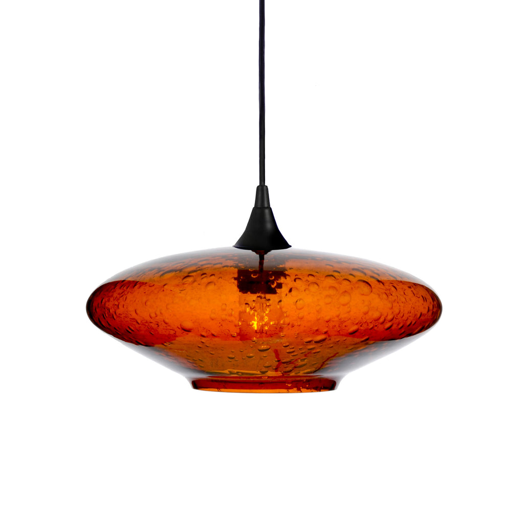 952 Single Pendant Light-Bicycle Glass Co-Matte Black 15ft Cord + Track Mount-Lunar-Golden Amber-Bicycle Glass Co