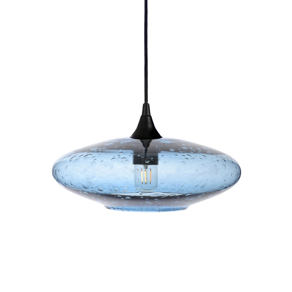952 Single Pendant Light-Bicycle Glass Co-Matte Black 15ft Cord + Track Mount-Lunar-Steel Blue-Bicycle Glass Co
