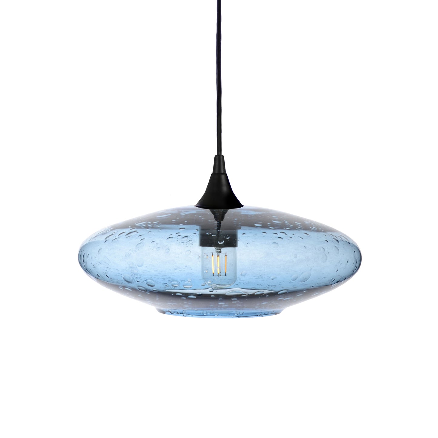 952 Single Pendant Light-Bicycle Glass Co-Matte Black 15ft Cord + Track Mount-Lunar-Steel Blue-Bicycle Glass Co