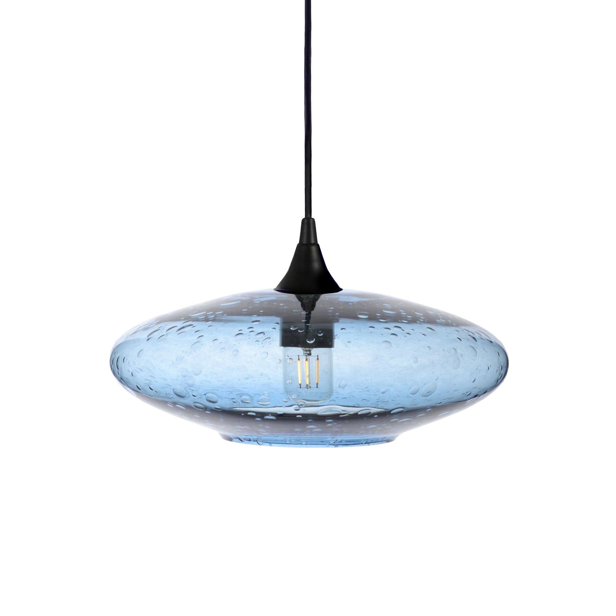 952 Single Pendant Light-Bicycle Glass Co-Matte Black 15ft Cord + Track Mount-Lunar-Steel Blue-Bicycle Glass Co