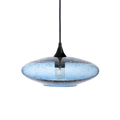 952 Single Pendant Light-Bicycle Glass Co-Matte Black 15ft Cord + Track Mount-Lunar-Steel Blue-Bicycle Glass Co