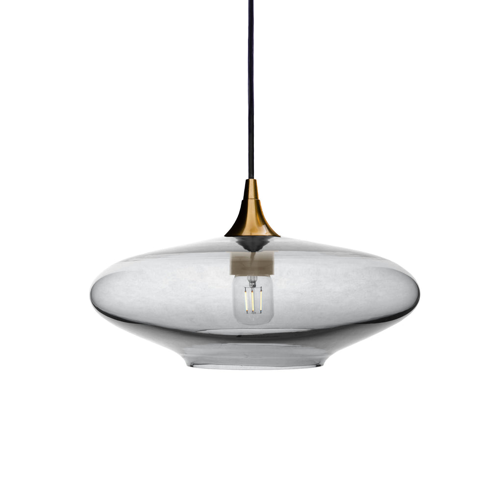 952 Single Pendant Light-Bicycle Glass Co-Polished Brass - 4ft Cord-Lucent-Slate Gray-Bicycle Glass Co