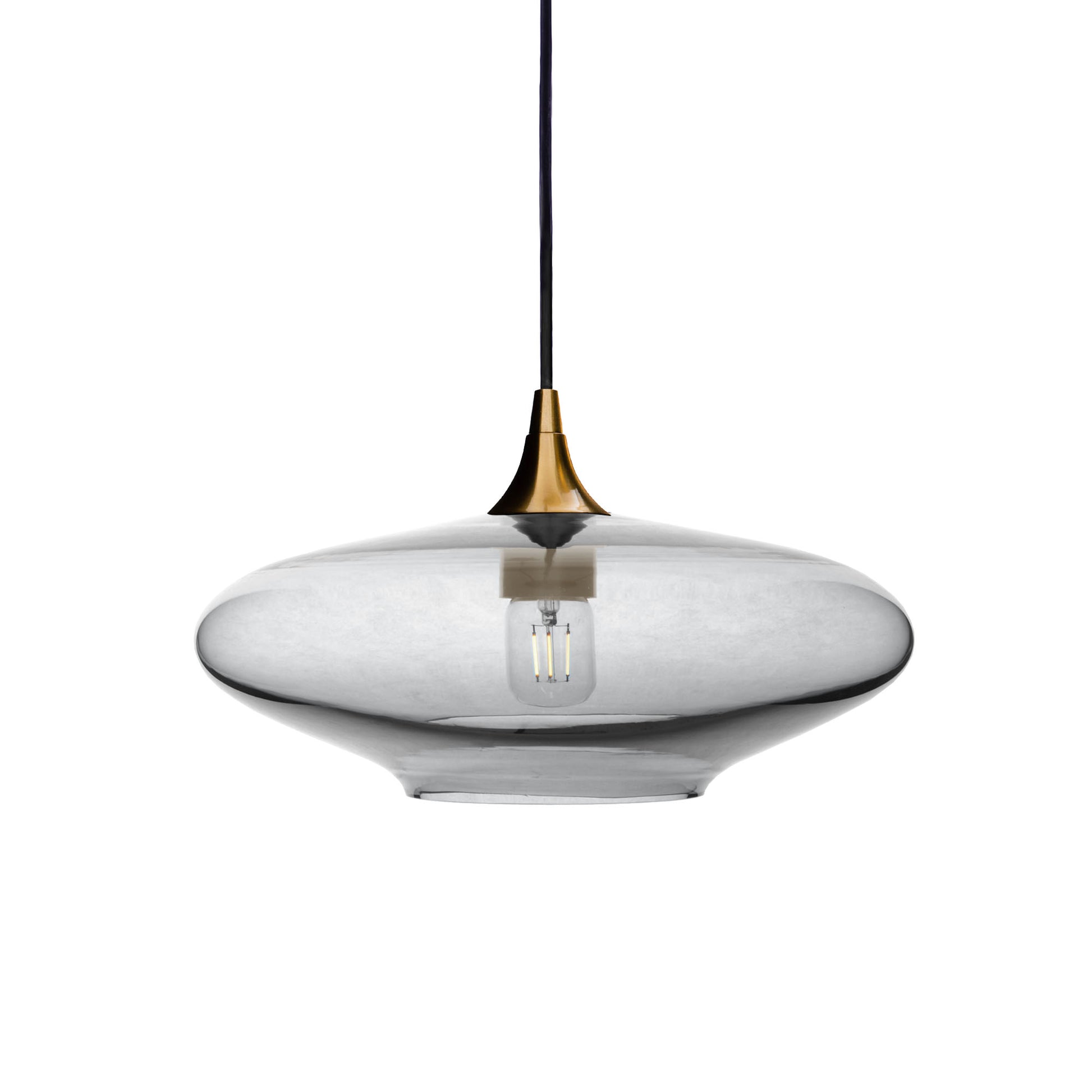 952 Single Pendant Light-Bicycle Glass Co-Polished Brass - 4ft Cord-Lucent-Slate Gray-Bicycle Glass Co