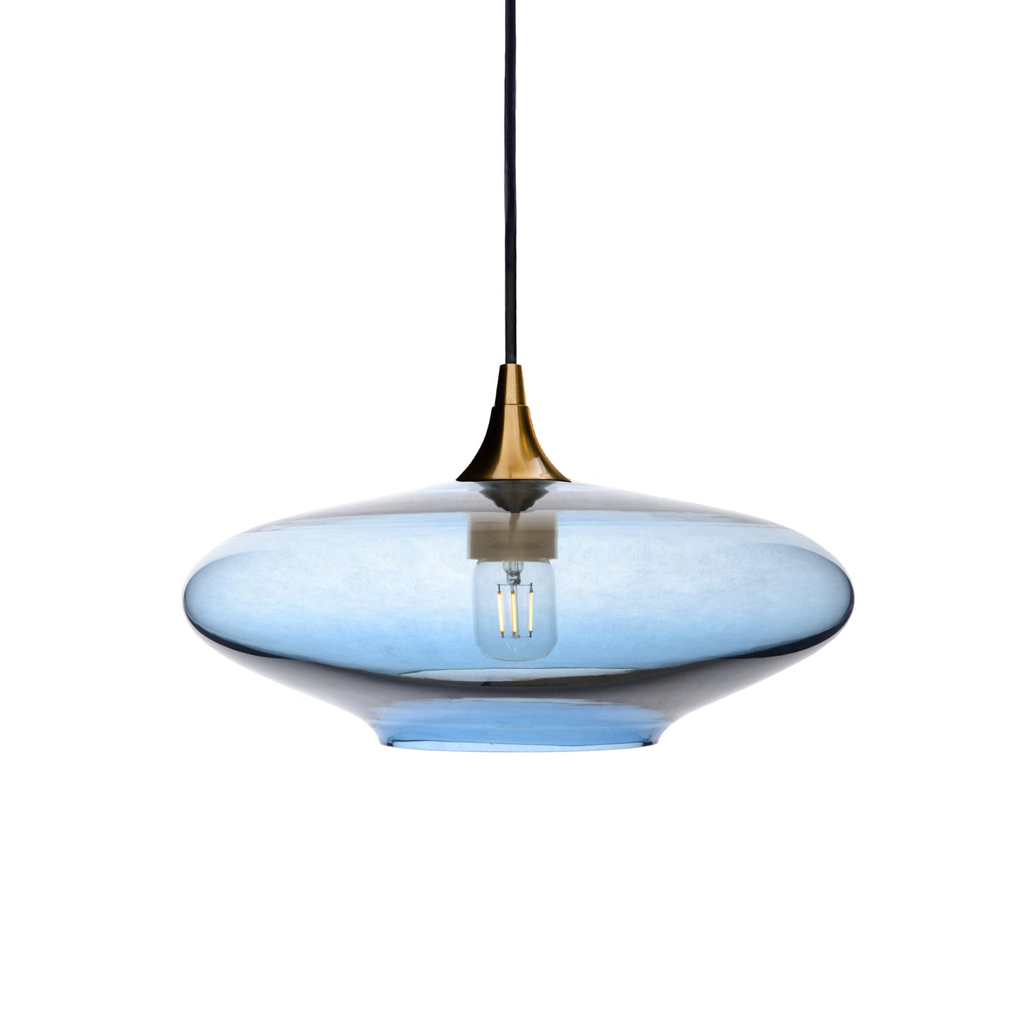 952 Single Pendant Light-Bicycle Glass Co-Polished Brass - 4ft Cord-Lucent-Steel Blue-Bicycle Glass Co