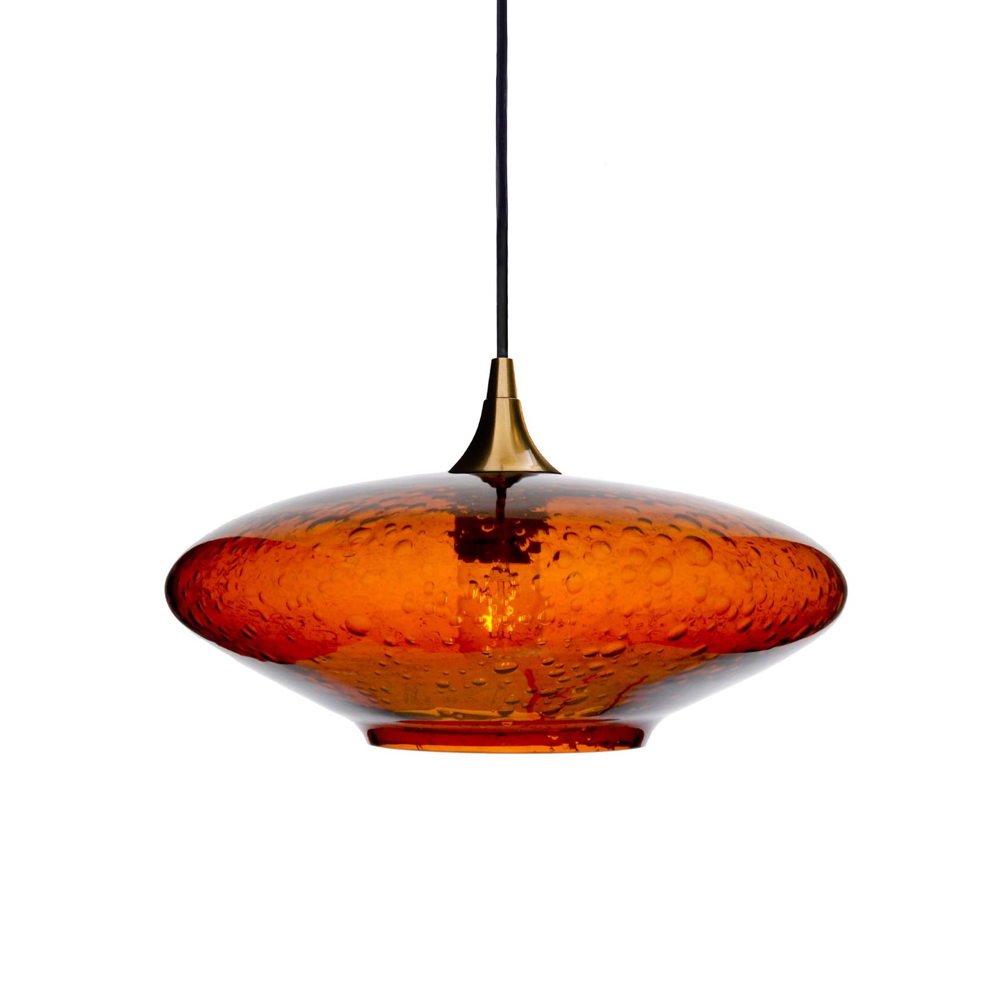 952 Single Pendant Light-Bicycle Glass Co-Polished Brass - 4ft Cord-Lunar-Golden Amber-Bicycle Glass Co