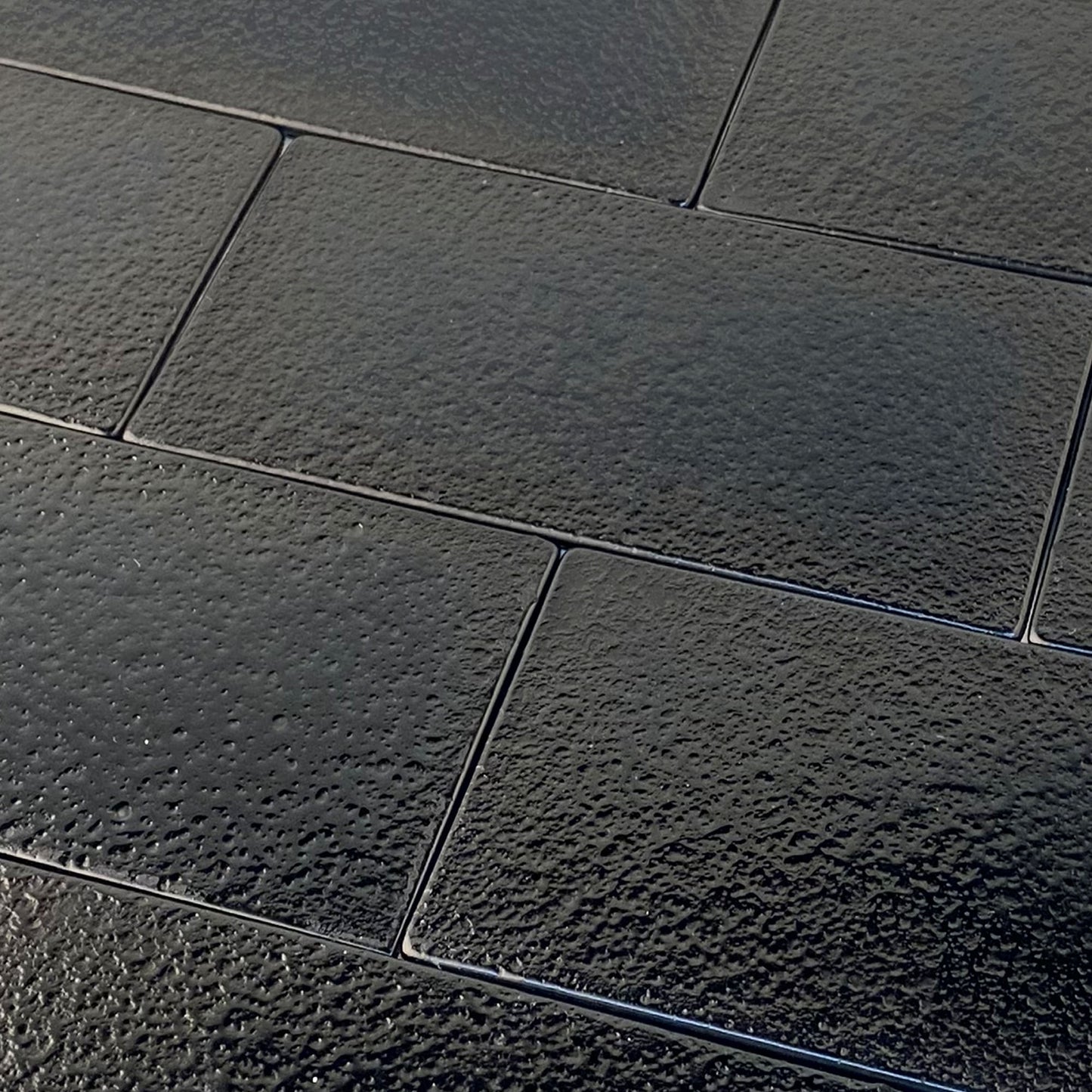 GLASS TILE - Sample-Tile-Bicycle Glass Co-Carbon Black-Stippled-3x6-Bicycle Glass Co