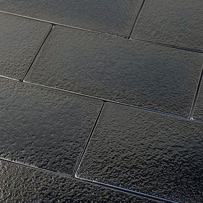 GLASS TILE - Sample-Tile-Bicycle Glass Co-Carbon Black-Stippled-3x6-Bicycle Glass Co