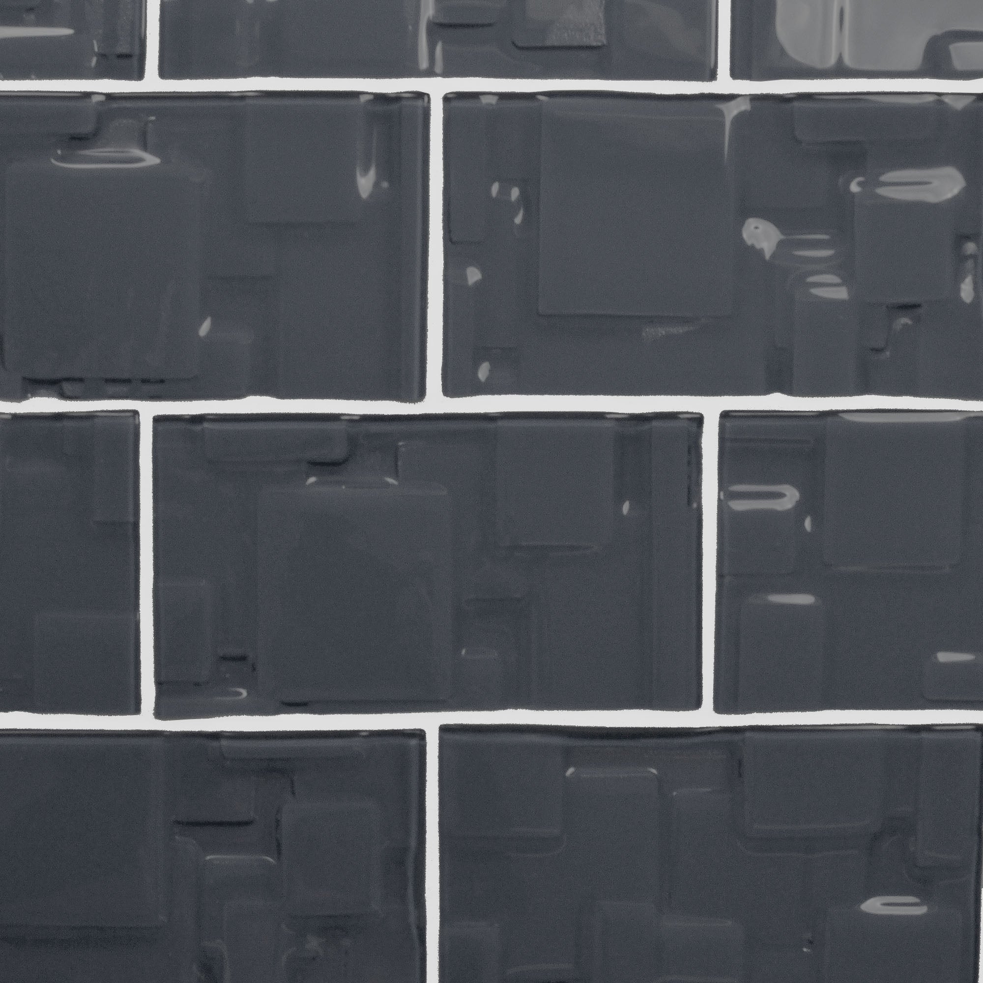 GLASS TILE - Sample-Tile-Bicycle Glass Co-Carbon Black-Geometric Squares-3x6-Bicycle Glass Co