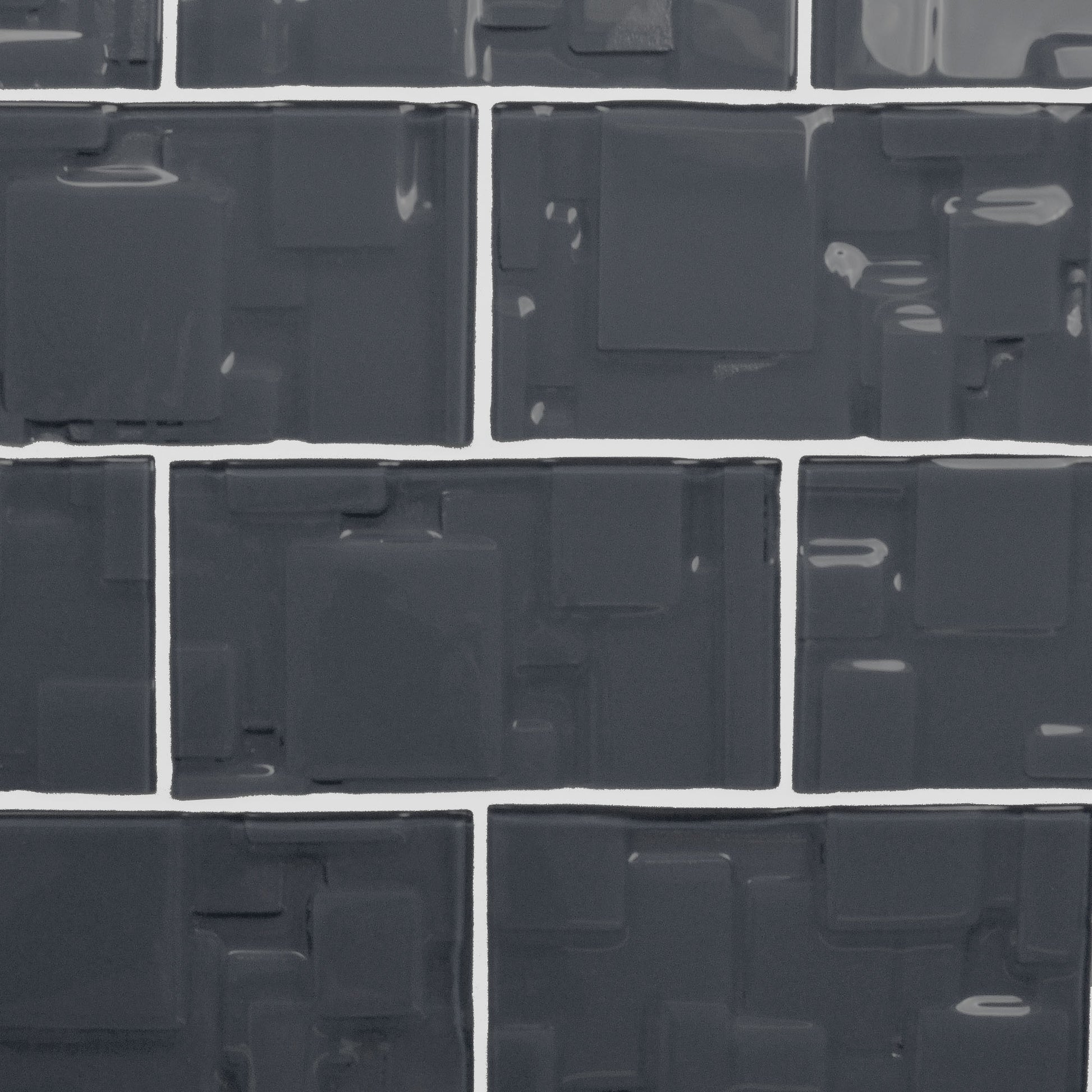 GLASS TILE - Sample-Tile-Bicycle Glass Co-Carbon Black-Geometric Squares-3x6-Bicycle Glass Co