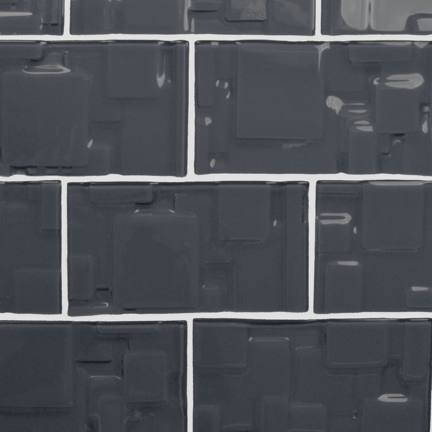 GLASS TILE - Sample-Tile-Bicycle Glass Co-Carbon Black-Geometric Squares-3x6-Bicycle Glass Co