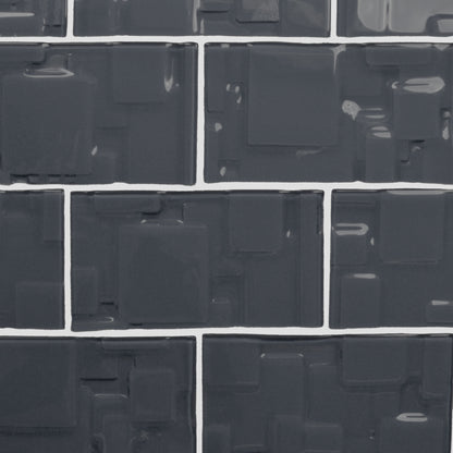 GLASS TILE - Sample-Tile-Bicycle Glass Co-Carbon Black-Geometric Squares-3x6-Bicycle Glass Co