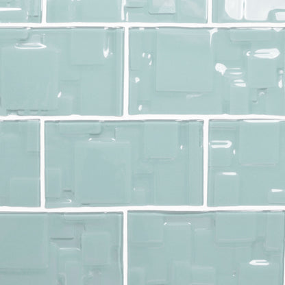 GLASS TILE - Sample-Tile-Bicycle Glass Co-Sea Green-Geometric Squares-3x6-Bicycle Glass Co