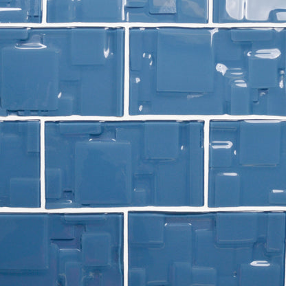 GLASS TILE - Sample-Tile-Bicycle Glass Co-Marine Blue-Geometric Squares-3x6-Bicycle Glass Co