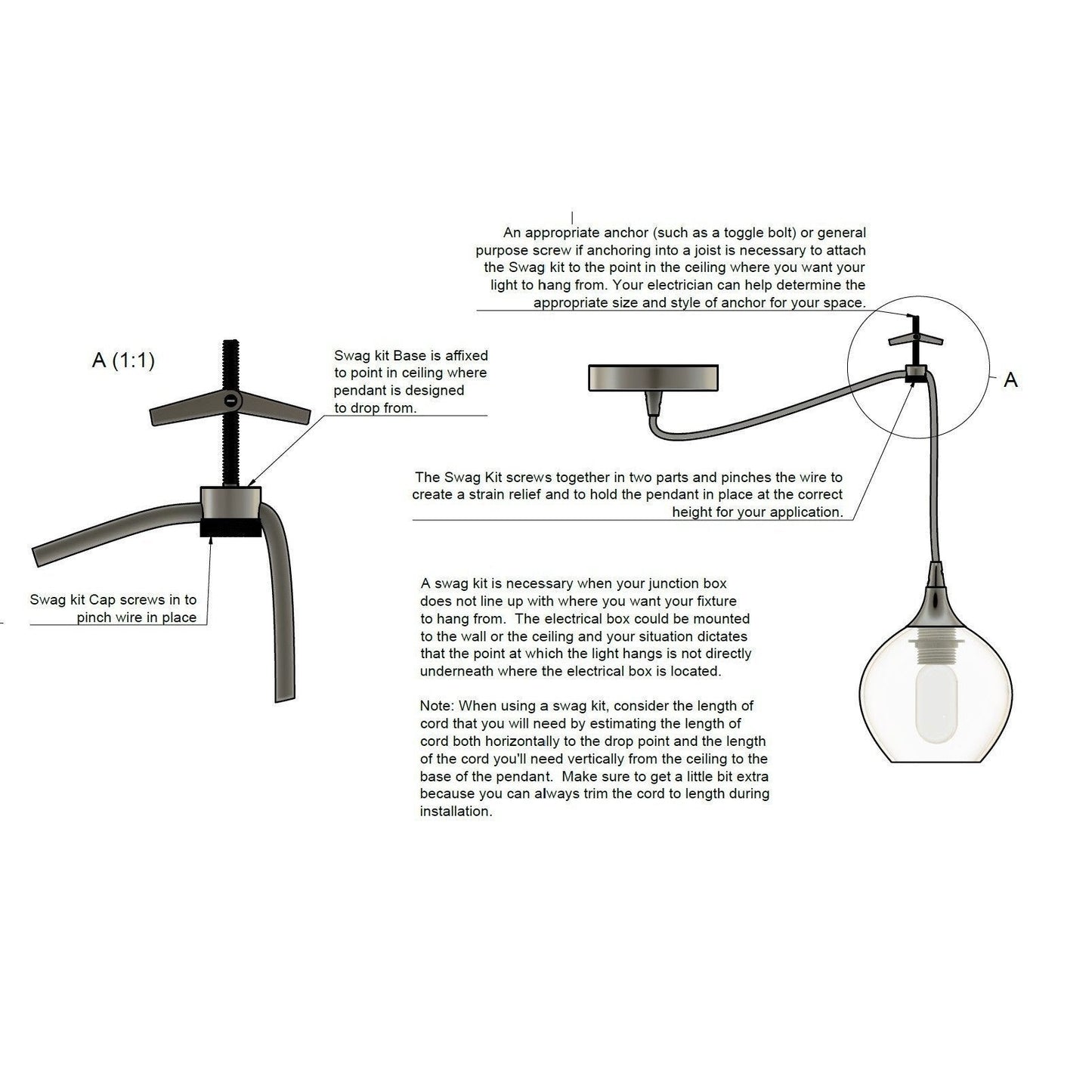 Swag Hanging Hardware Kit-Hardware-Bicycle Glass Co-Black Swag Kit-Bicycle Glass Co