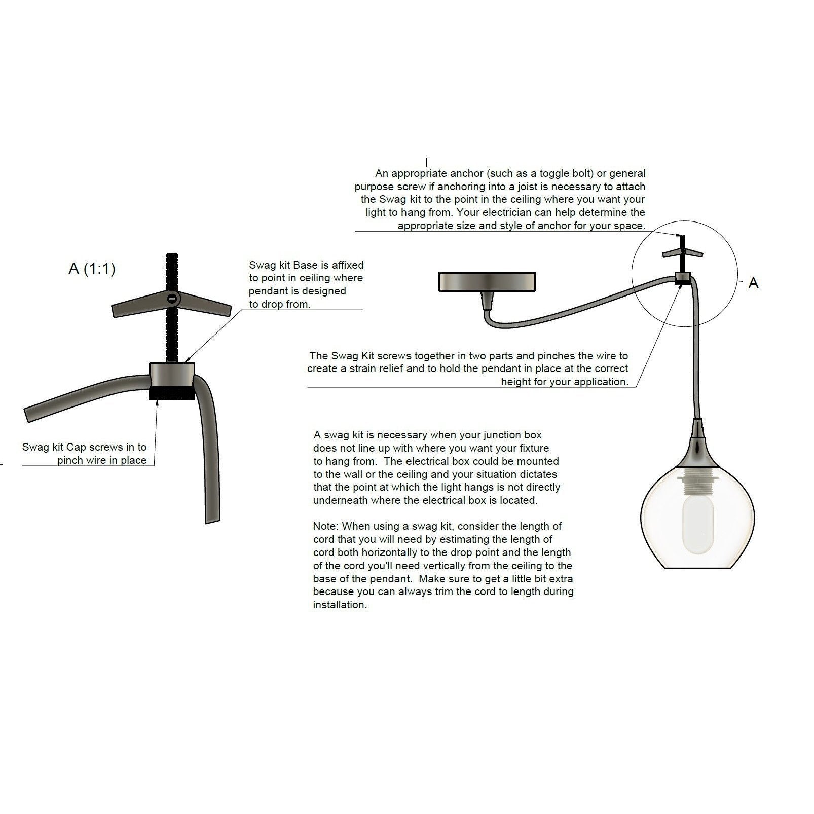 Swag Hanging Hardware Kit-Hardware-Bicycle Glass Co-Black Swag Kit-Bicycle Glass Co